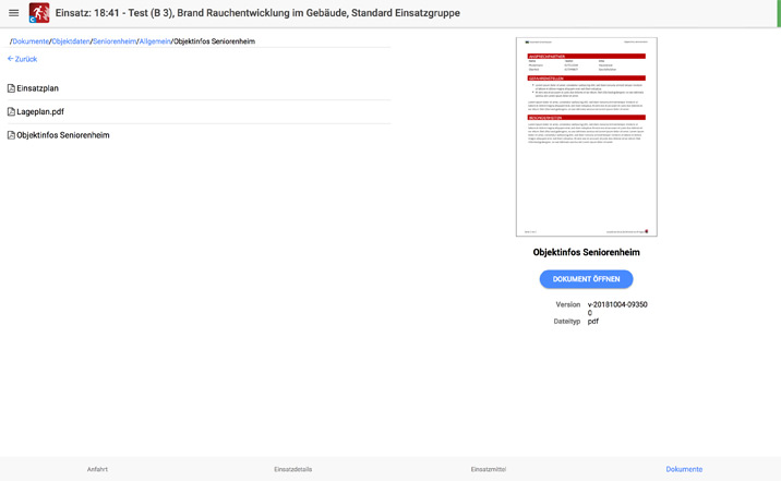 Einsatzdokumente und Dokumente zu Einsatzobjekten darstellen