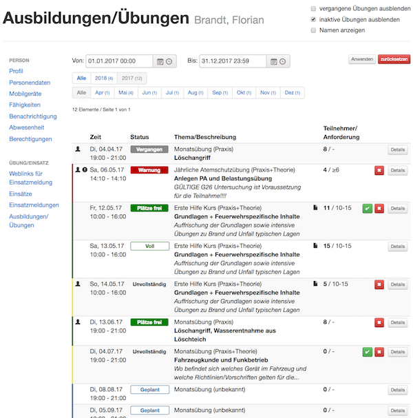 Überblick Übungshistorie