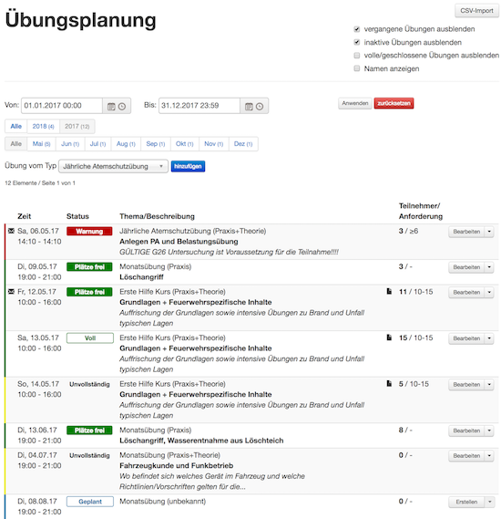 Überblick Übungsplanung