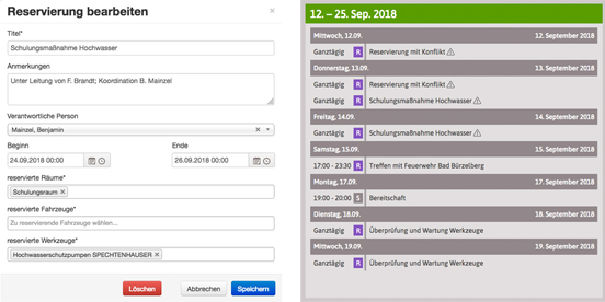 Ressourcenplanung (Fahrzeug-, Raum- und Werkzeug-Reservierungen)