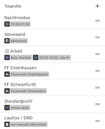 Pflege von unterschiedlichen Tonprofilen in der App