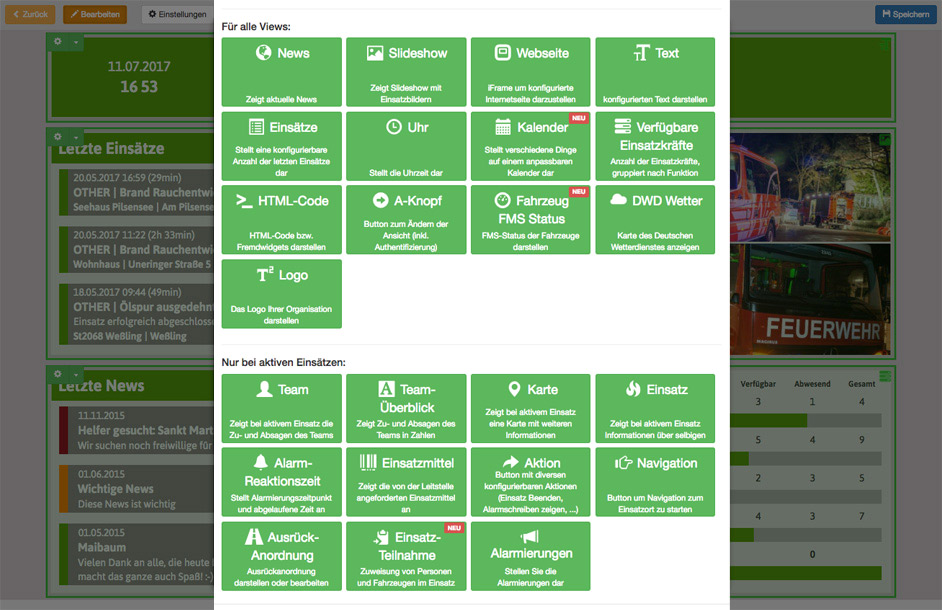 Auswählen und Hinzufügen von Widgets zu einer Ansicht