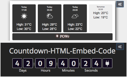 Beispiel für die Darstellung von Wetter oder Countdown über Fremdanbieter
