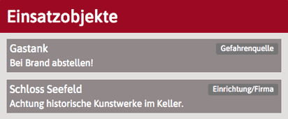 Widget mit Einsatzobjekten